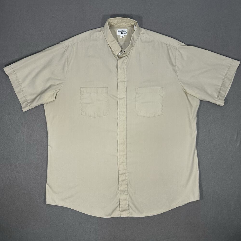 Friar Tuck Canada Short Sleeve Button Up Work Shirt Beige Size 17/XL Vintage